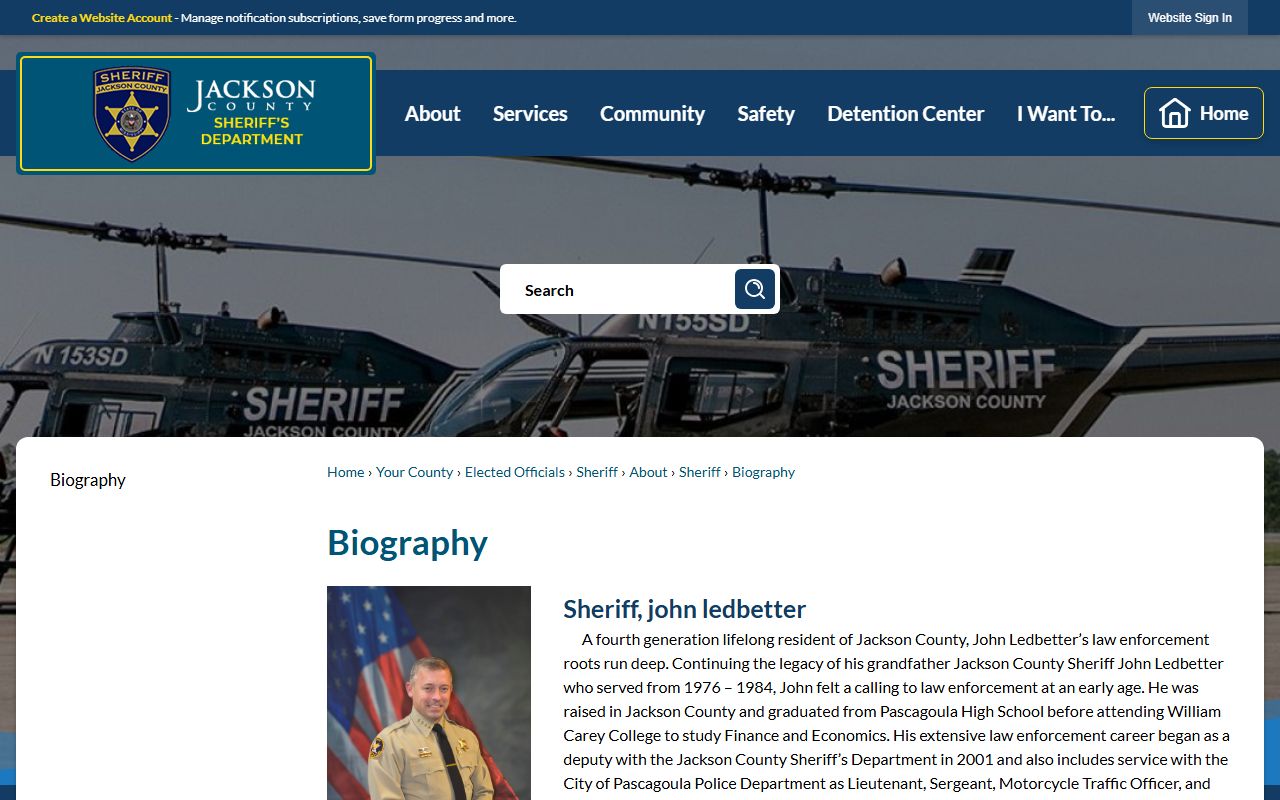 Jackson County arrest records sheriff biography page