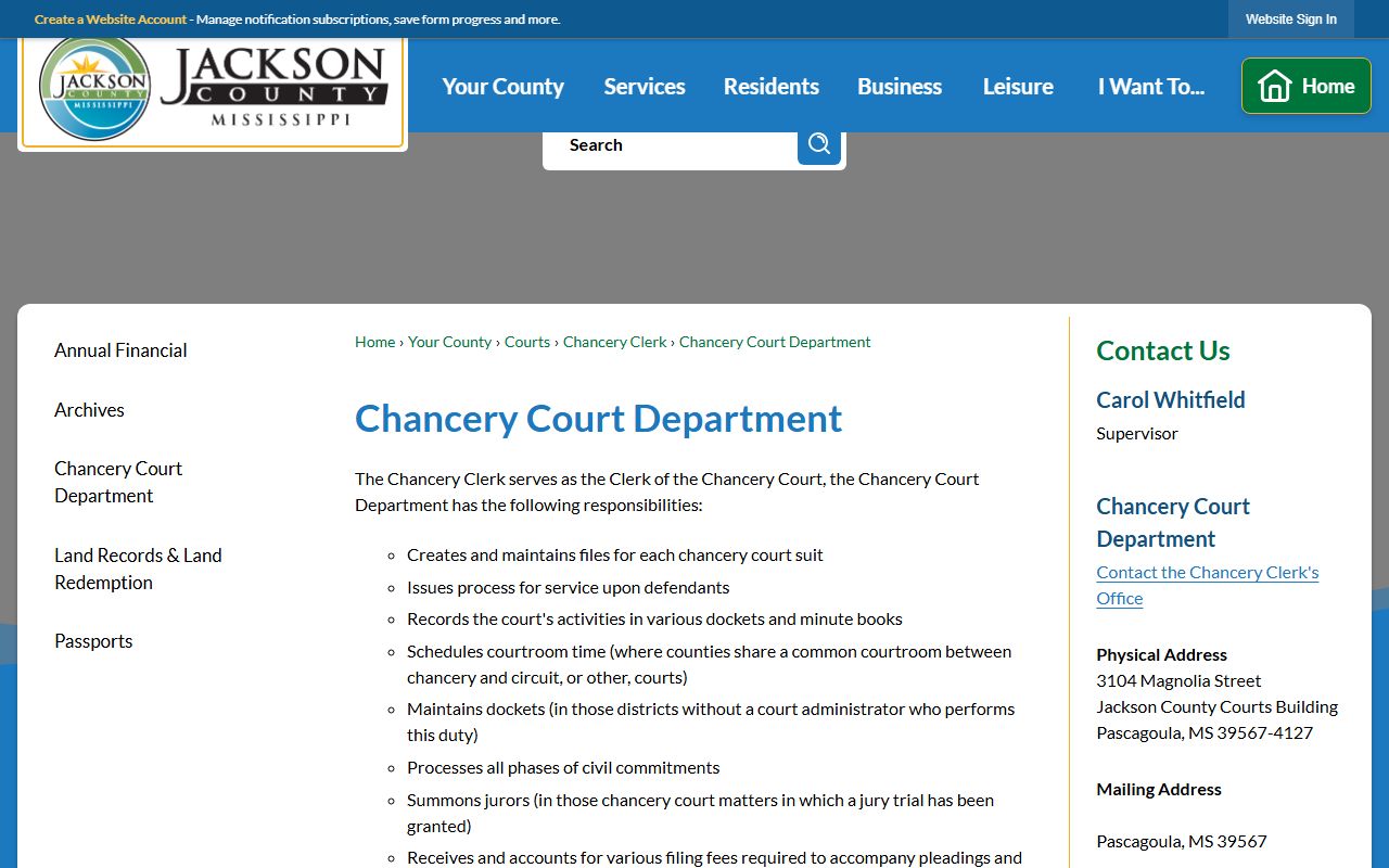 Jackson County court dockets Chancery Court Department