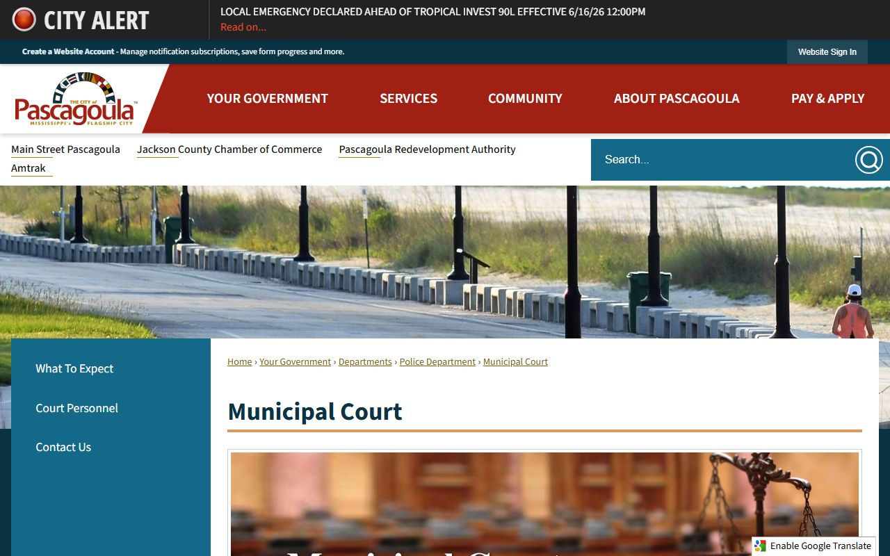 Jackson County court dockets Pascagoula Municipal Court
