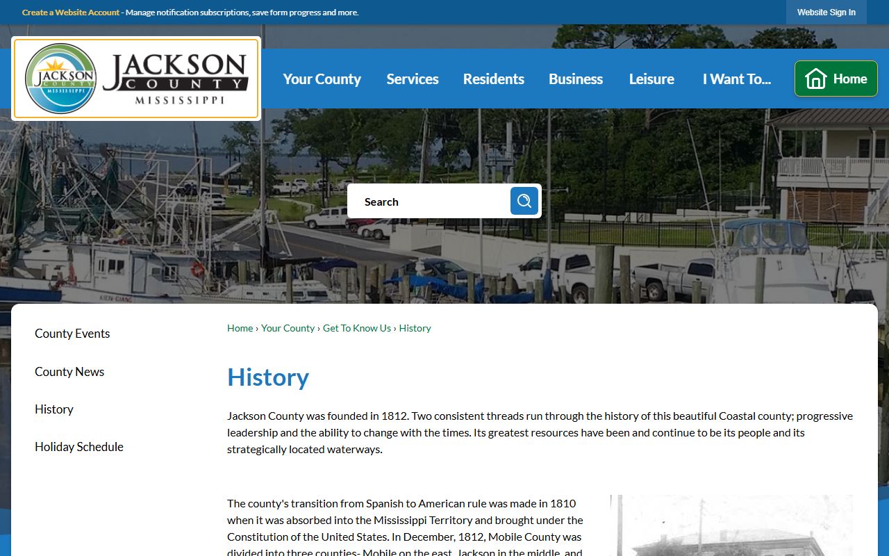 Jackson County history page tied to court records archives