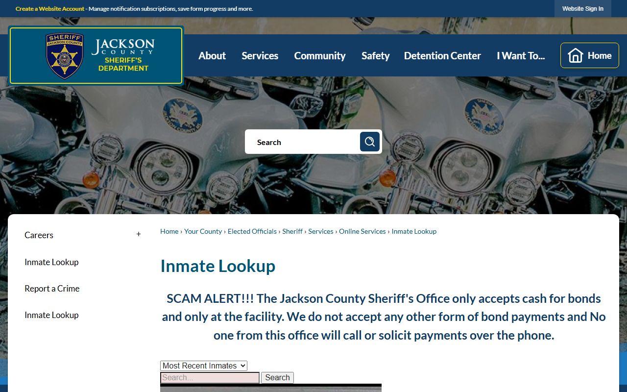 Jackson County inmate lookup roster page