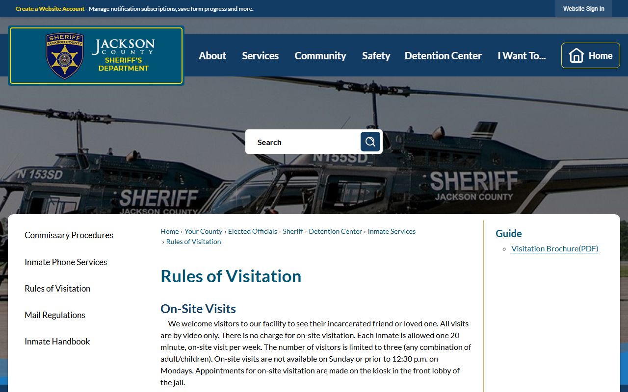 Jackson County inmate visitation rules page