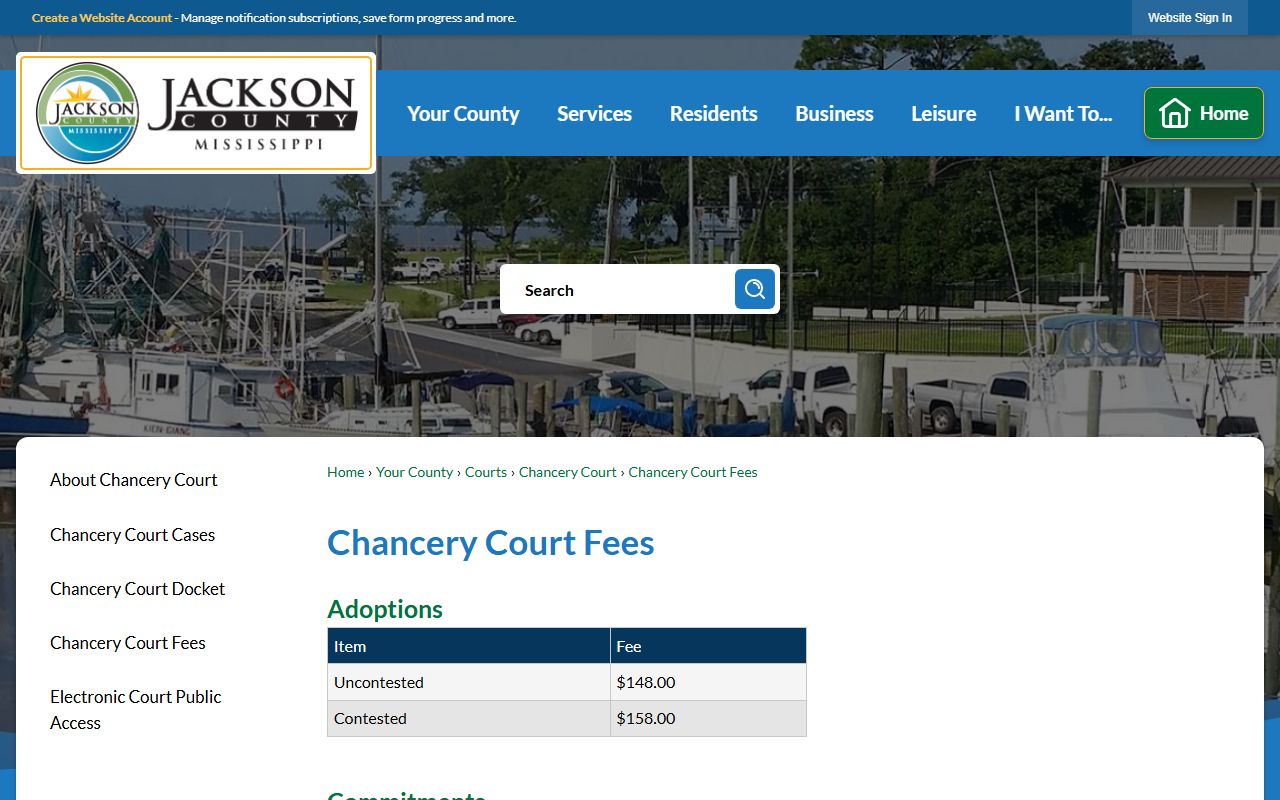 Jackson County divorce filing fees in Chancery Court