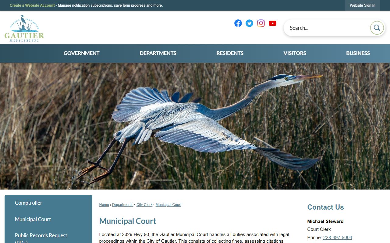 Jackson County traffic citation information on the Gautier Municipal Court page